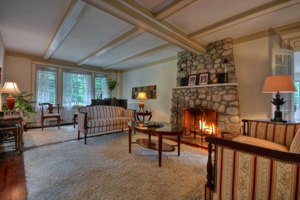 Fireplace, Interior, Living room, Stone Walls, Wood Texture Flooring