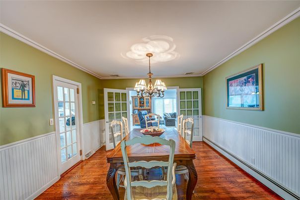 Chandelier, Dining room, Interior, Wood Texture Flooring