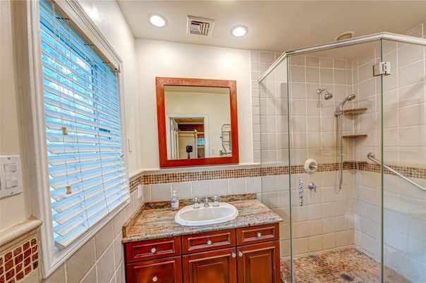 Bathroom, Glass Shower, Interior, Recessed Lighting