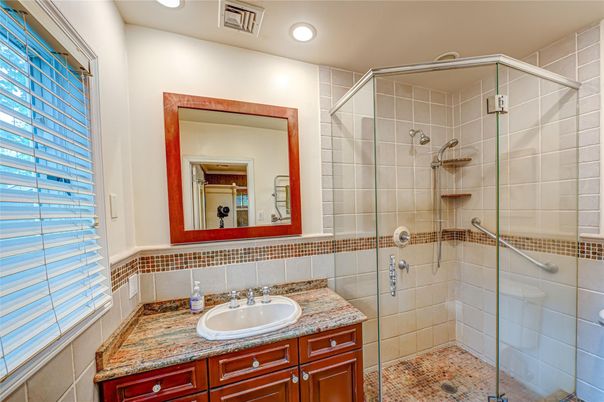 Bathroom, Glass Shower, Interior, Recessed Lighting