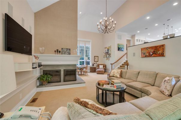 Chandelier, Fireplace, Interior, Living room, Recessed Lighting