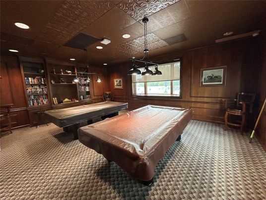Billiard Table, Game Room, Interior, Pendant Lights, Recessed Lighting, Wooden Walls