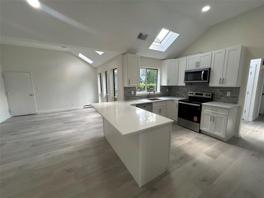 Interior, Kitchen, Recessed Lighting, Wood Texture Flooring