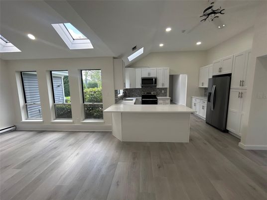 Glass Ceilings, Interior, Kitchen, Recessed Lighting, Wood Texture Flooring