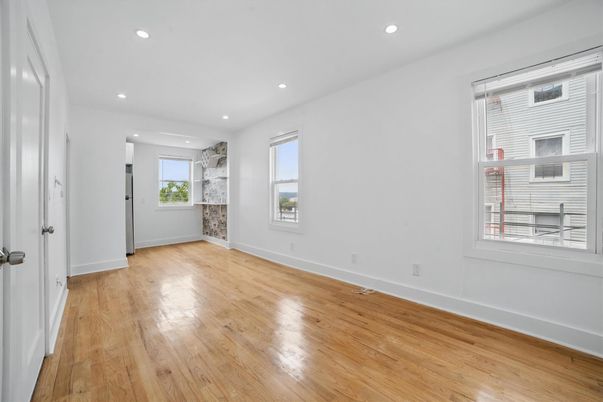 Empty room, Fireplace, Interior, Recessed Lighting, Wood Texture Flooring