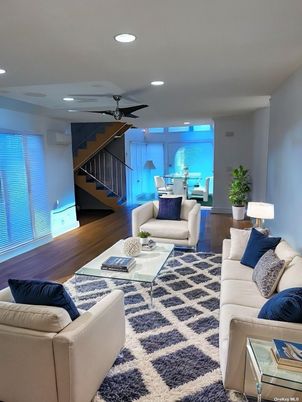 Dining room, Interior, Living room, Recessed Lighting, Wood Texture Flooring