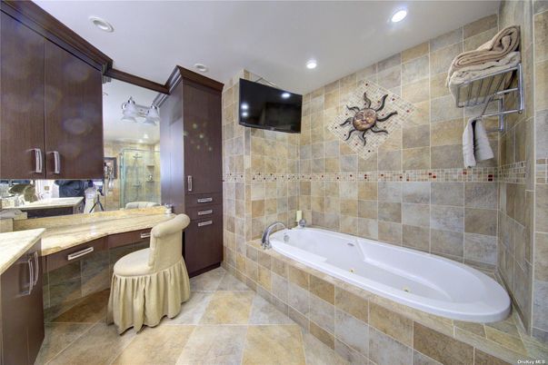Bathroom, Interior, Recessed Lighting, Stone Walls