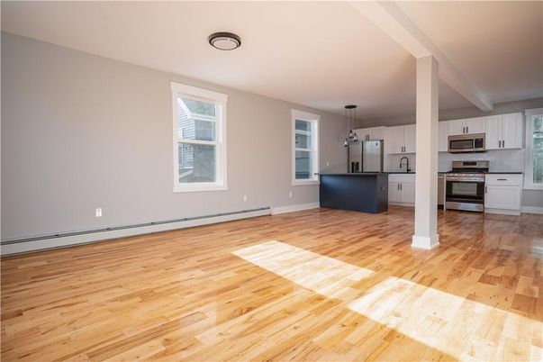 Interior, Kitchen, Pendant Lights, Stainless Steel Appliances, Wood Texture Flooring