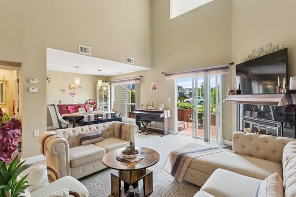 Dining room, Fireplace, Interior, Living room, Pendant Lights