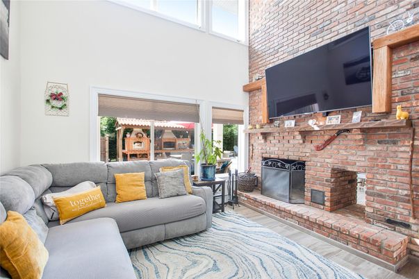 Fireplace, Interior, Living room, Stone Walls, Wood Texture Flooring