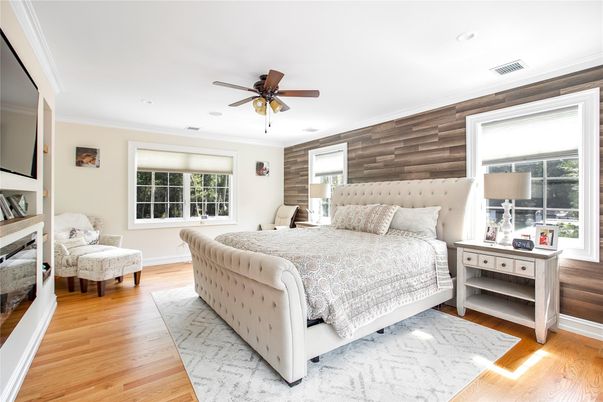 Bedroom, Interior, Recessed Lighting, Wood Texture Flooring, Wooden Walls