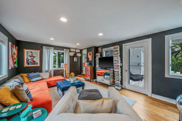 Interior, Living room, Recessed Lighting, Wood Texture Flooring