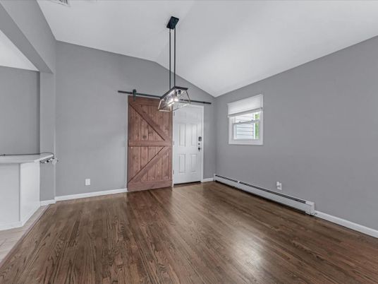 Empty room, Interior, Pendant Lights, Wood Texture Flooring
