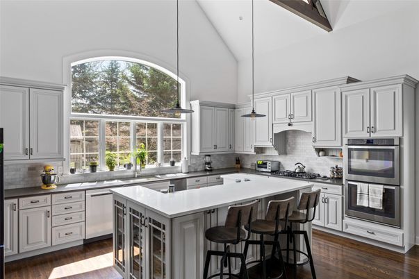 Interior, Kitchen, Pendant Lights, Stainless Steel Appliances, Wood Texture Flooring