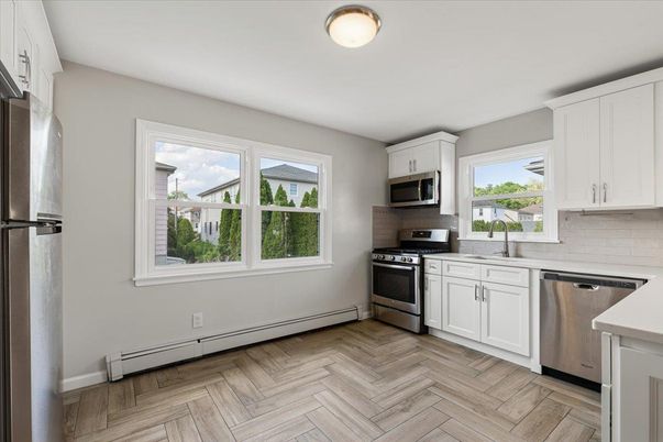 Interior, Kitchen, Stainless Steel Appliances, Wood Texture Flooring
