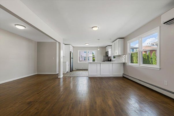 Empty room, Interior, Kitchen, Pendant Lights, Wood Texture Flooring