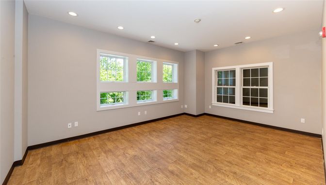 Empty room, Interior, Recessed Lighting, Wood Texture Flooring