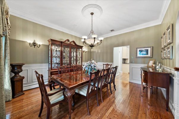 Chandelier, Dining room, Interior, Wood Texture Flooring