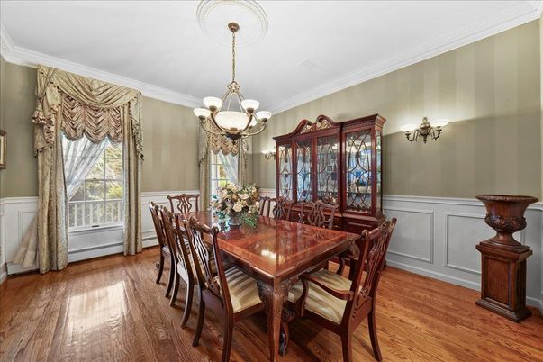 Chandelier, Dining room, Interior, Wood Texture Flooring