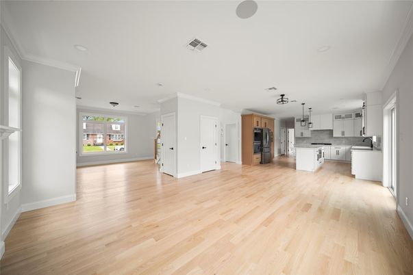 Interior, Kitchen, Pendant Lights, Recessed Lighting, Wood Texture Flooring