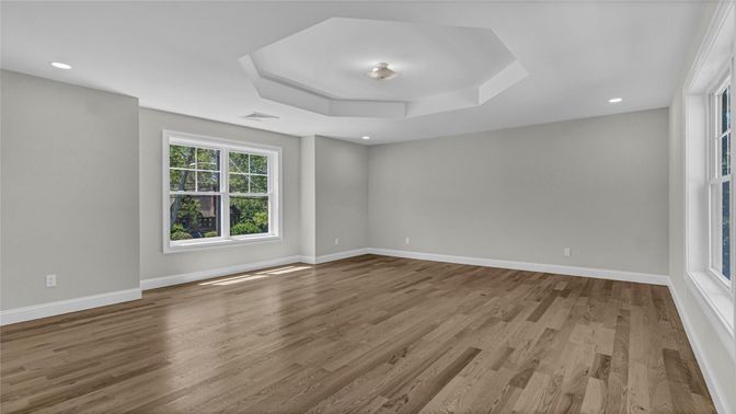 Empty room, Interior, Recessed Lighting, Wood Texture Flooring