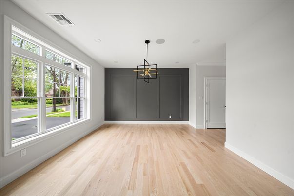 Empty room, Interior, Pendant Lights, Recessed Lighting, Wood Texture Flooring