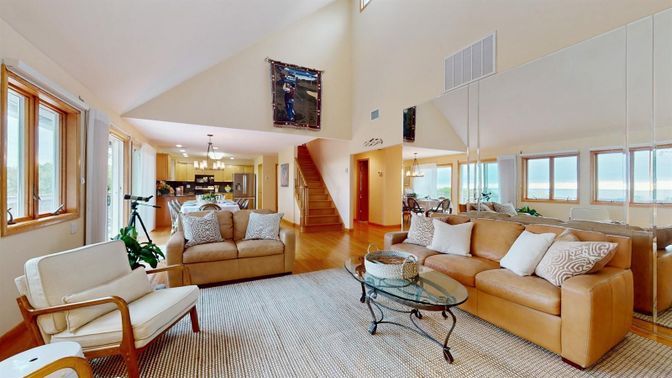 Chandelier, Dining room, Interior, Kitchen, Living room, Pendant Lights, Recessed Lighting, Wood Texture Flooring