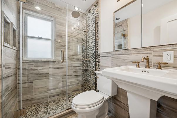 Bathroom, Glass Shower, Interior, Recessed Lighting