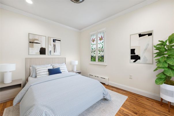 Bedroom, Interior, Recessed Lighting, Wood Texture Flooring