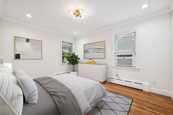 Bedroom, Interior, Recessed Lighting, Wood Texture Flooring