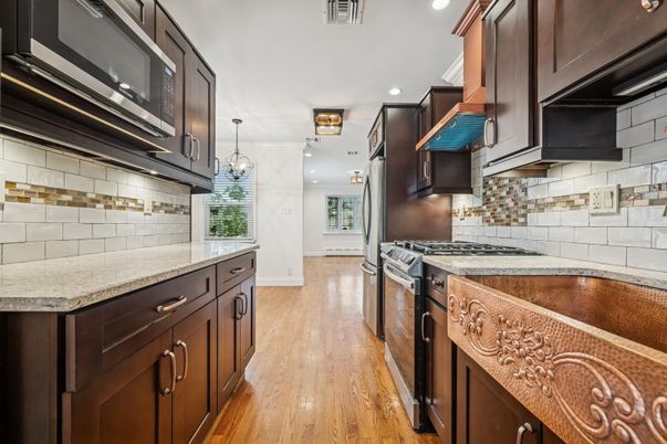 Interior, Kitchen, Pendant Lights, Recessed Lighting, Wood Texture Flooring