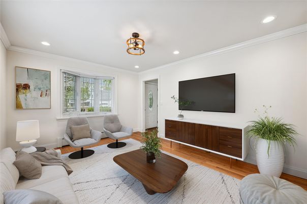 Interior, Living room, Recessed Lighting, Wood Texture Flooring