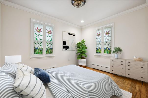 Bedroom, Interior, Recessed Lighting, Wood Texture Flooring