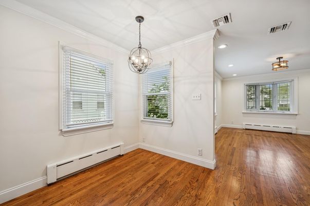 Empty room, Interior, Pendant Lights, Recessed Lighting, Wood Texture Flooring