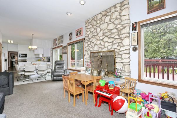 Dining room, Interior, Kitchen, Pendant Lights, Recessed Lighting, Stainless Steel Appliances, Stone Walls