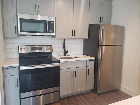 Interior, Kitchen, Stainless Steel Appliances, Wood Texture Flooring