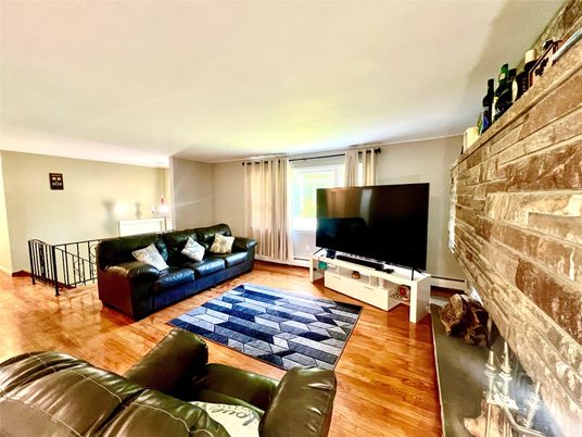 Fireplace, Interior, Living room, Stone Walls, Wood Texture Flooring