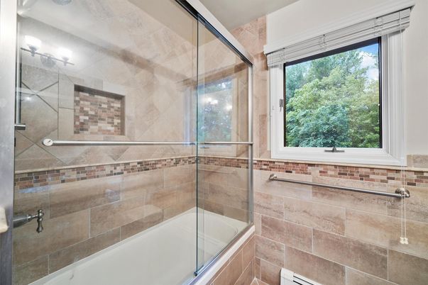 Bathroom, Glass Shower, Interior, Stone Walls