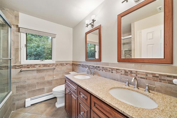 Bathroom, Dual Sink Vanities, Glass Shower, Interior