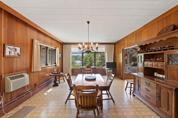 Chandelier, Dining room, Interior, Wooden Walls