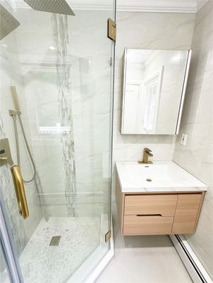 Bathroom, Glass Shower, Interior, Marble Walls
