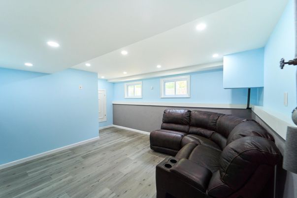 Home Theatre Room, Interior, Recessed Lighting, Wood Texture Flooring