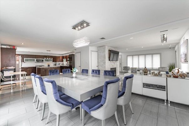Dining room, Interior, Kitchen, Living room, Pendant Lights, Recessed Lighting, Stone Walls