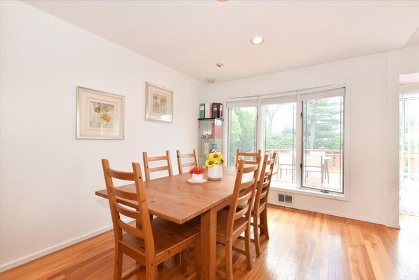 Dining room, Interior, Recessed Lighting, Wood Texture Flooring