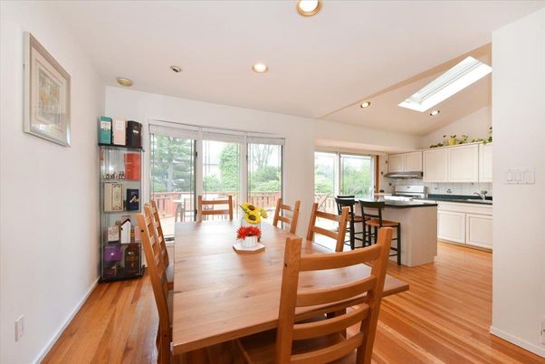 Dining room, Interior, Kitchen, Recessed Lighting, Wood Texture Flooring