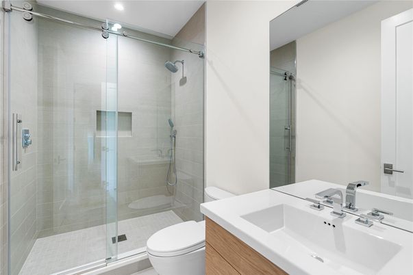 Bathroom, Glass Shower, Interior, Recessed Lighting