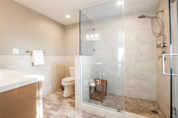 Bathroom, Glass Shower, Interior, Recessed Lighting