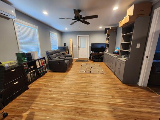 Interior, Living room, Recessed Lighting, Wood Texture Flooring