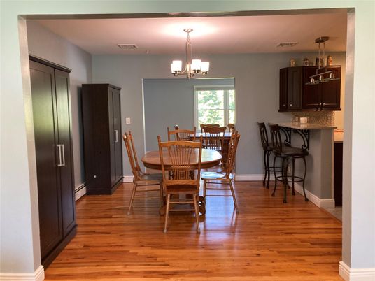 Chandelier, Dining room, Interior, Wood Texture Flooring