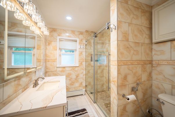 Bathroom, Glass Shower, Interior, Recessed Lighting